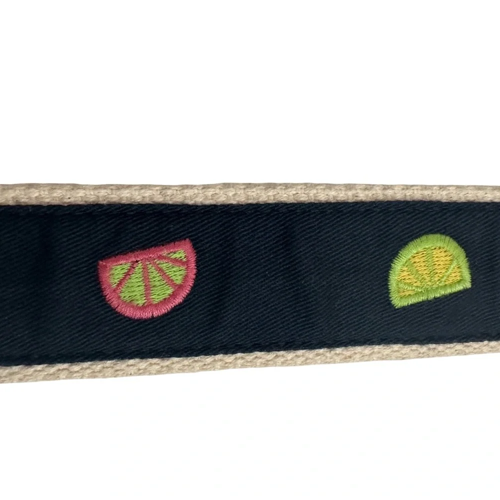 J. Crew 100% Cotton Canvas Double O-Ring Navy Belt with Citrus Fruit Print - Picture 4 of 6